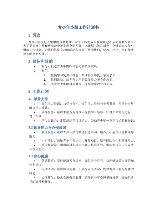 青少年小组工作计划书