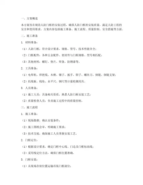 人防门框安装专项方案