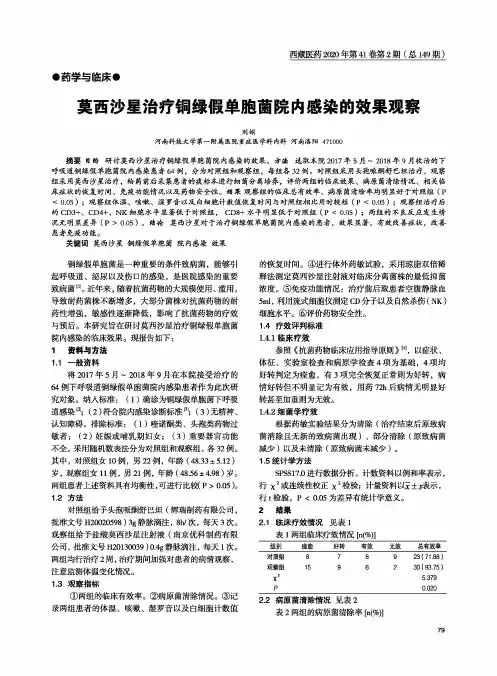 莫西沙星治疗铜绿假单胞菌院内感染的效果观察