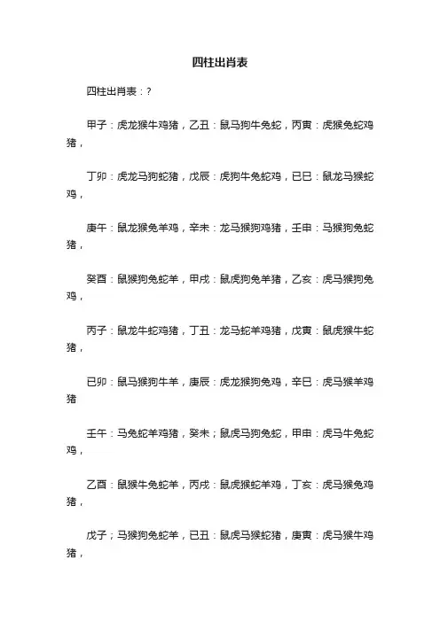 四柱出肖表