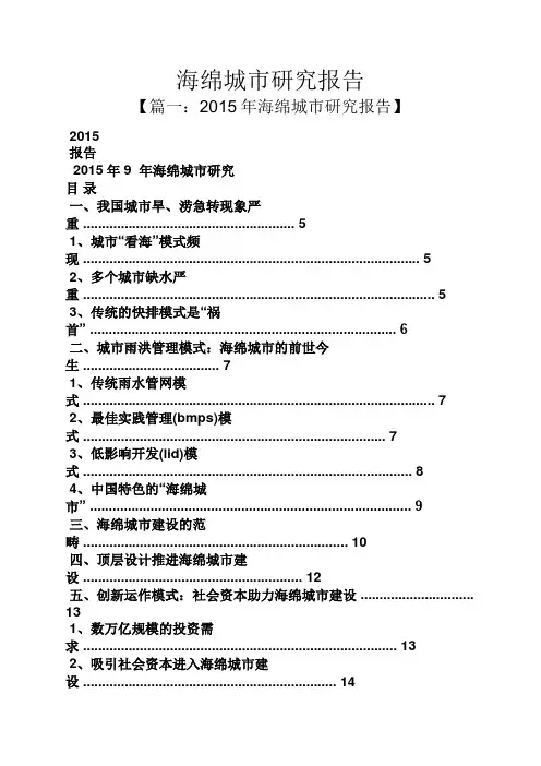 工作报告之海绵城市研究报告