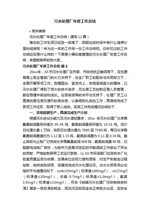 污水处理厂年度工作总结
