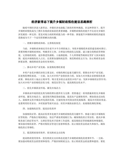 经济新常态下提升乡镇财政税收建设思路探析