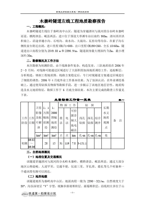 木寨岭隧道地质勘察报告