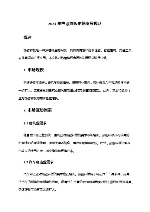 2024年热镀锌板市场发展现状