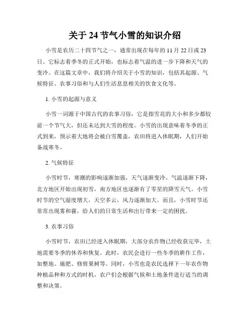 关于24节气小雪的知识介绍