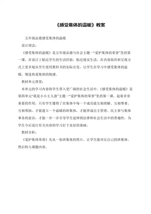 《感受集体的温暖》教案