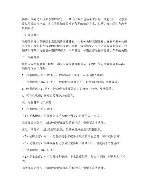 喉癌各期治疗方案