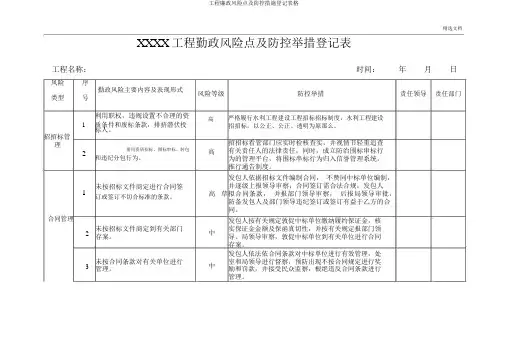 工程廉政风险点及防控措施登记表格