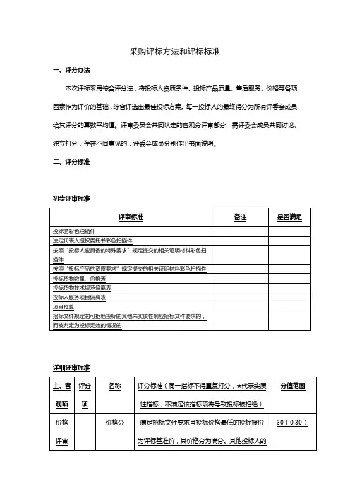 采购评标方法和评标标准