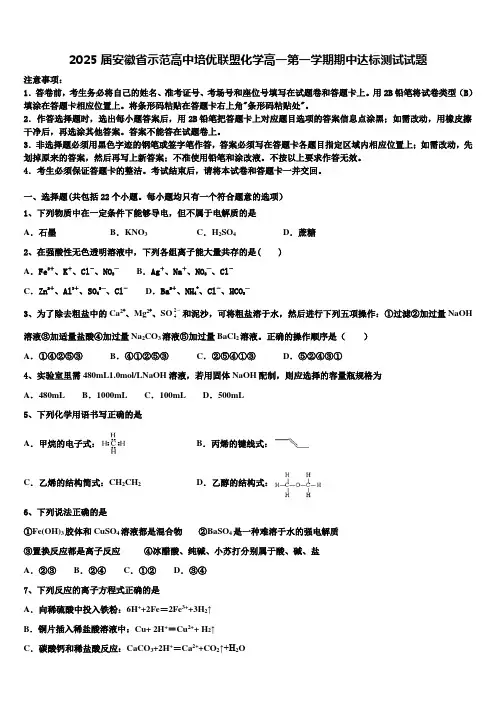 2025届安徽省示范高中培优联盟化学高一第一学期期中达标测试试题含解析