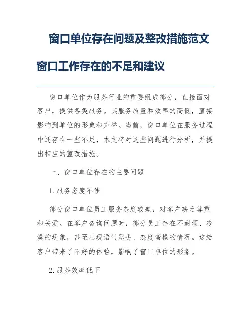 窗口单位存在问题及整改措施范文窗口工作存在的不足和建议