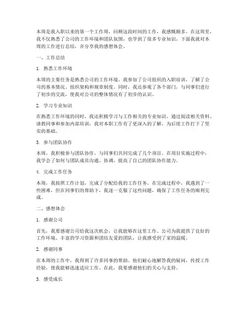 周报工作总结感想体会