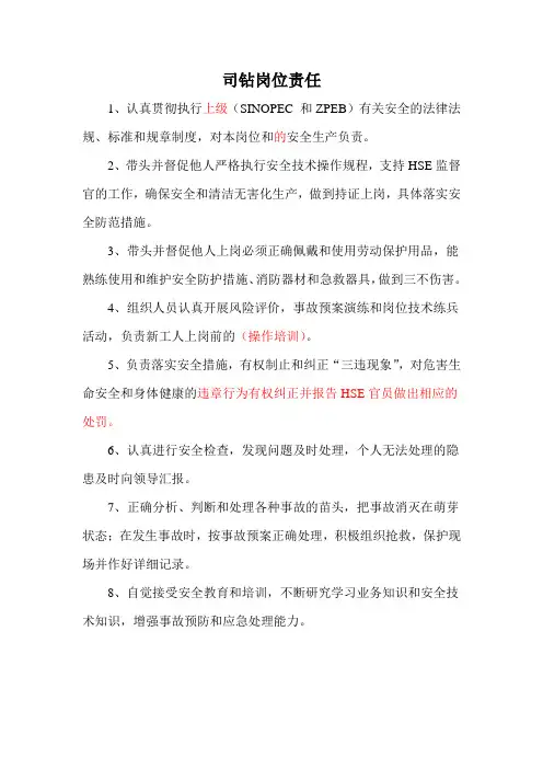 司钻岗位责任制及巡回检查路线