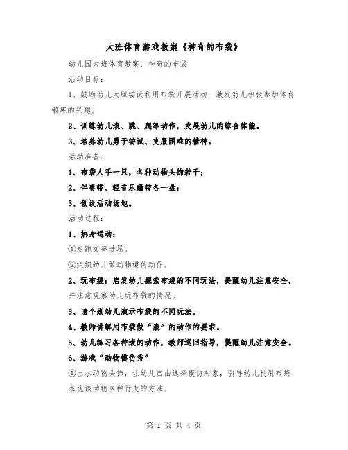 大班体育游戏教案《神奇的布袋》(三篇)