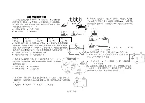 电压表、电流表判断电路故障专题训练(解析版)