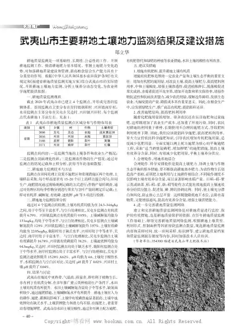 武夷山市主要耕地土壤地力监测结果及建议措施