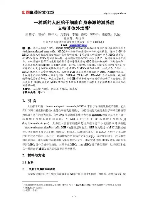 一种新的人胚胎干细胞自身来源的滋养层支持其体外培养
