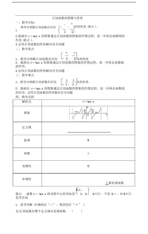 正切函数的图像与性质学习的教案导学案.doc