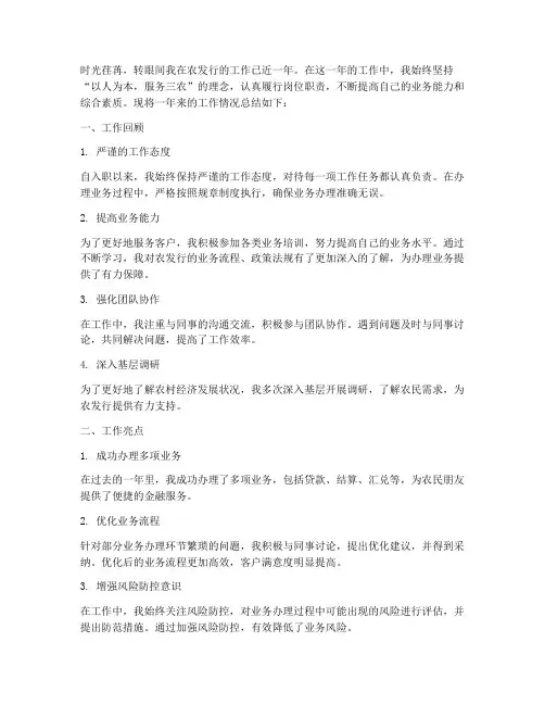 个人工作总结农发行