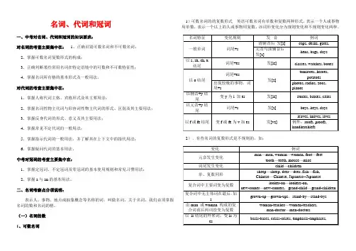 英语中考复习   名词、代词和冠词