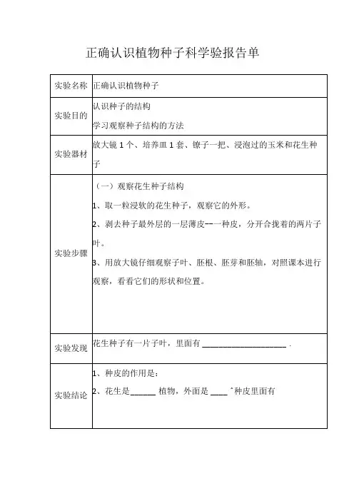 认识植物种子实验报告单