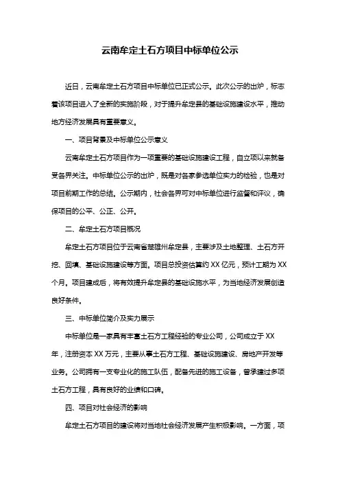 云南牟定土石方项目中标单位公示