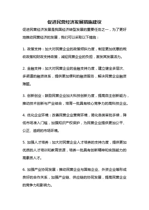 促进民营经济发展措施建议