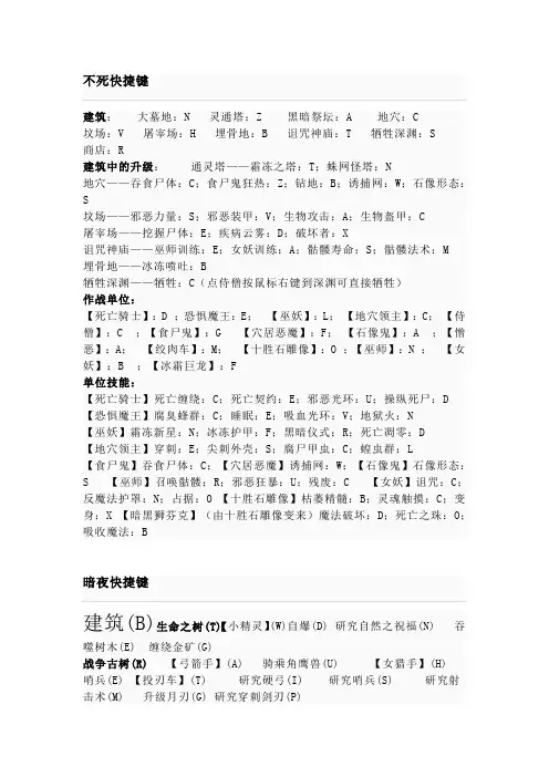 魔兽各种族快捷键