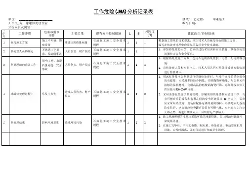 球罐热处理作业工 作 危 险JHA分 析 记 录 表