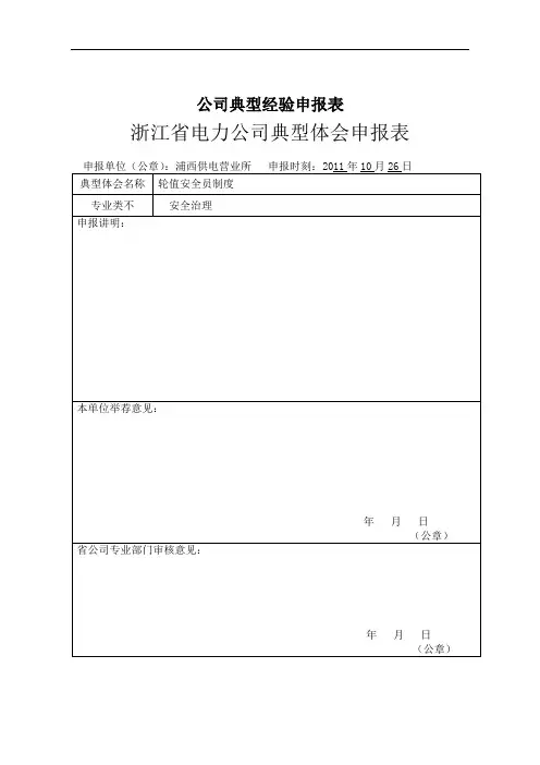 公司典型经验申报表