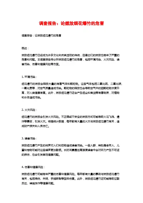 调查报告：论燃放烟花爆竹的危害