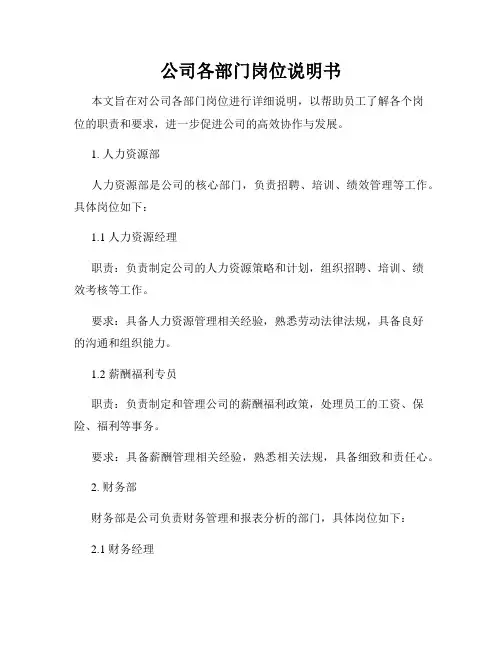 公司各部门岗位说明书