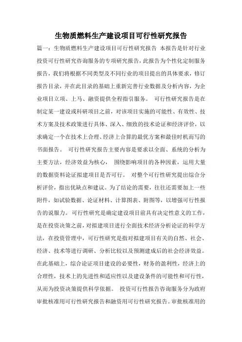 生物质燃料生产建设项目可行性研究报告