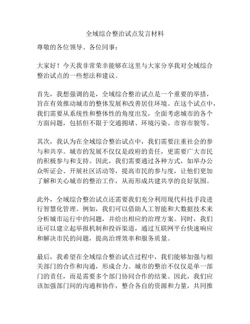 全域综合整治试点发言材料