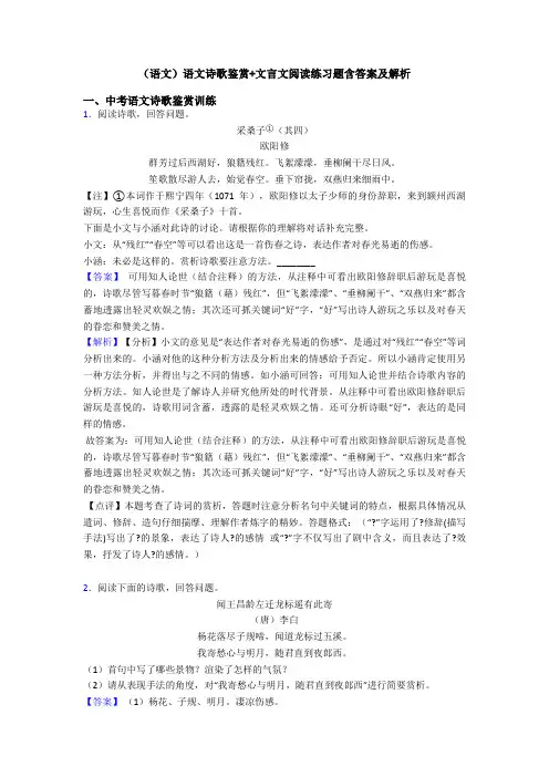 (语文)语文诗歌鉴赏+文言文阅读练习题含答案及解析 (6)