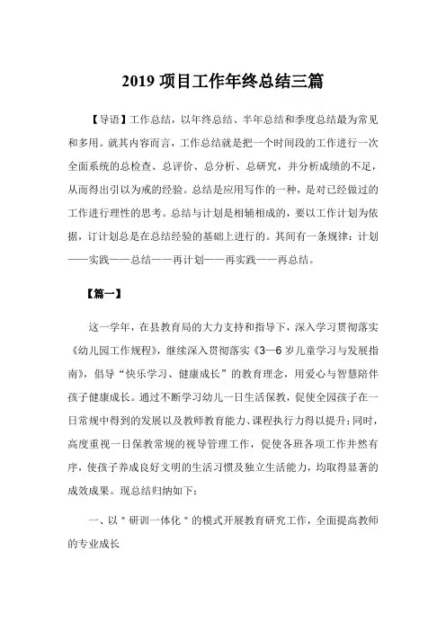 2019项目工作年终总结3篇
