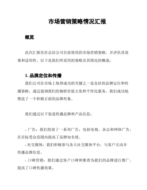 市场营销策略情况汇报