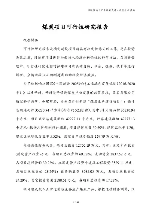煤炭项目可行性研究报告