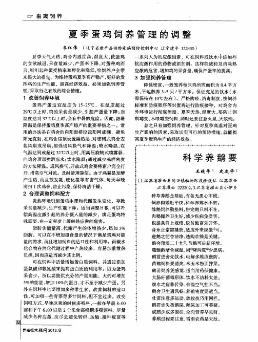 夏季蛋鸡饲养管理的调整