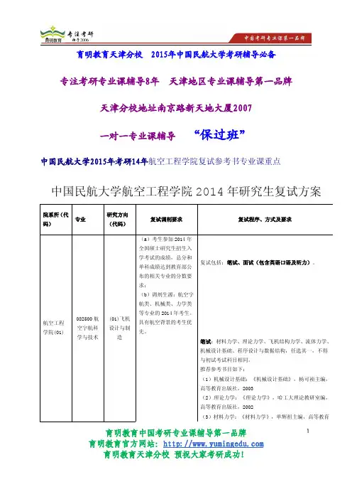 中国民航大学2015年考研14年航空工程学院复试参考书专业课重点