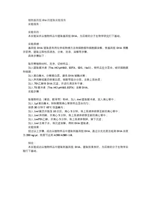 植物基因组dna的提取实验报告
