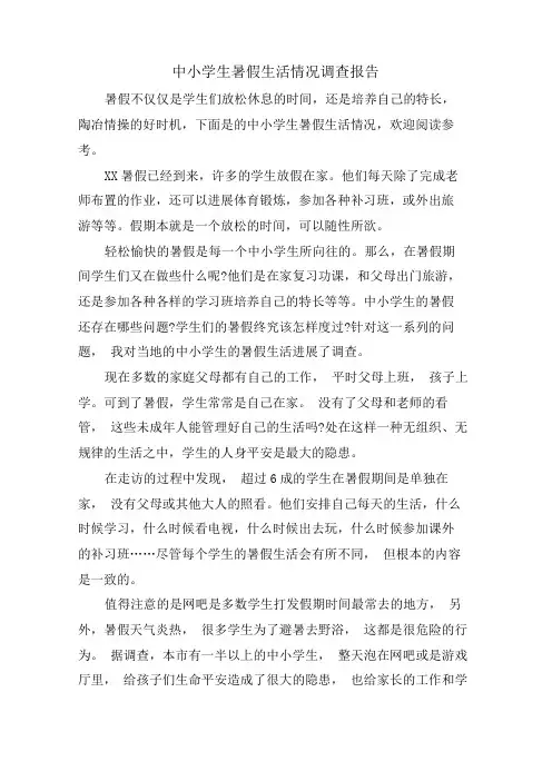 中小学生暑假生活情况调查报告