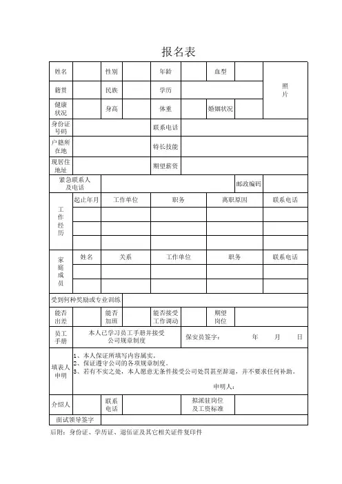 保安员报名表
