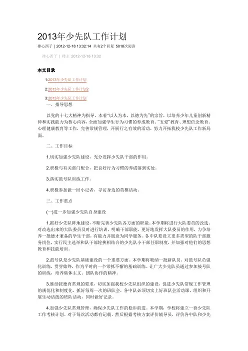 2013年少先队工作计划
