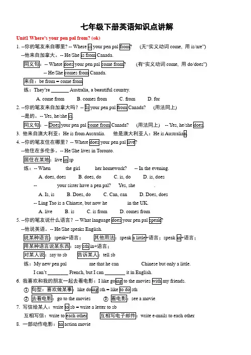 七年级下册英语1-12单元知识点