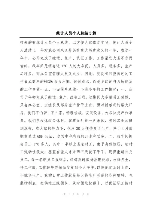 统计人员个人总结5篇