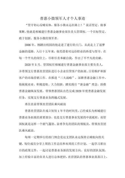 普惠小微领军人才个人事迹