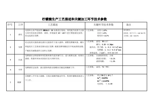 柠檬酸生产工艺描述和关键加工环节技术参数