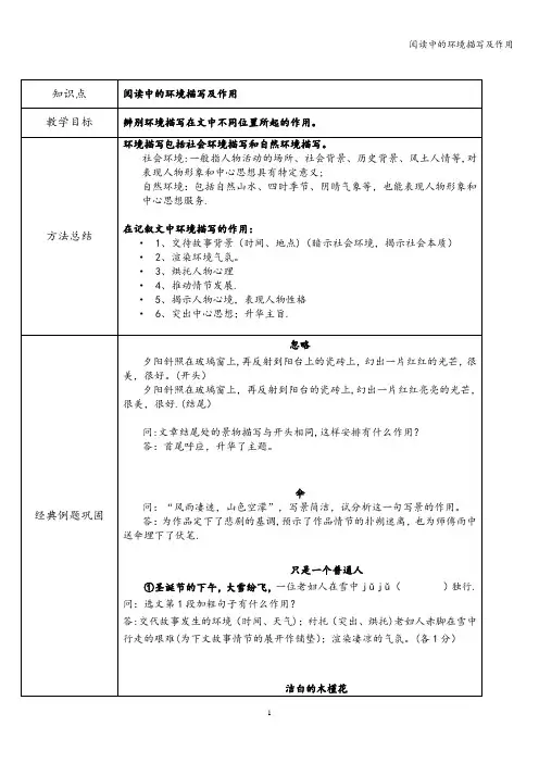 阅读中的环境描写及作用